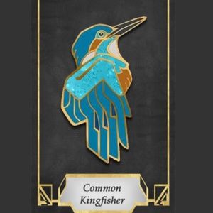 Large Glitter Kingfisher Enamel Pin - Teal & Gold